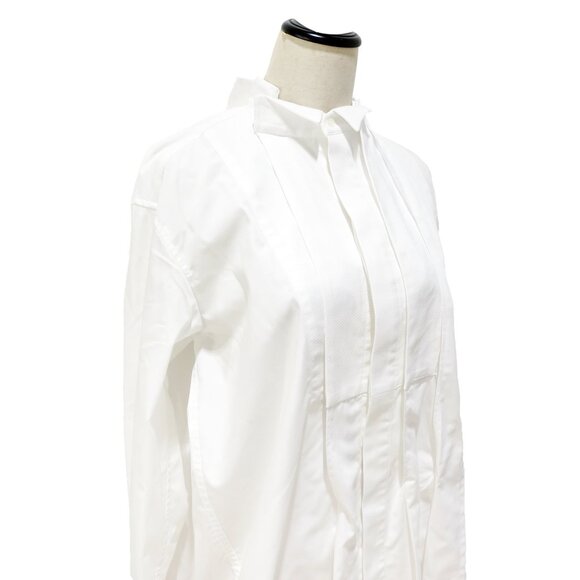 SACAI White Poplin Asymmetrical Tuxedo Collar Pleated Oversized Shirt 1 - Picture 9 of 12